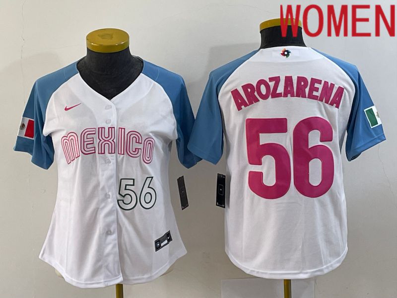 Women 2023 World Cub Mexico #56 Arozarena White Nike MLB Jersey4->women mlb jersey->Women Jersey